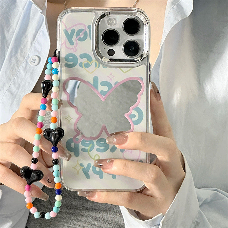 Dinos。 鏡面 iPhone 保護殼三合一加手機鏈