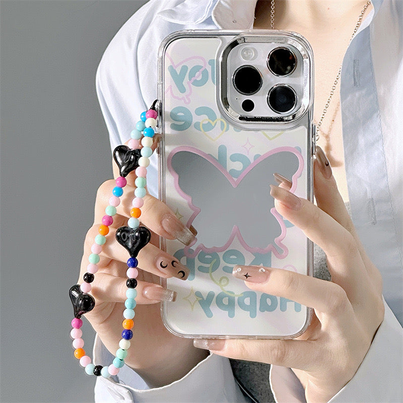 Dinos。 鏡面 iPhone 保護殼三合一加手機鏈