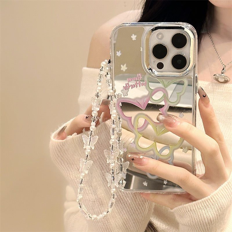 Dinos。 鏡面 iPhone 保護殼三合一加手機鏈