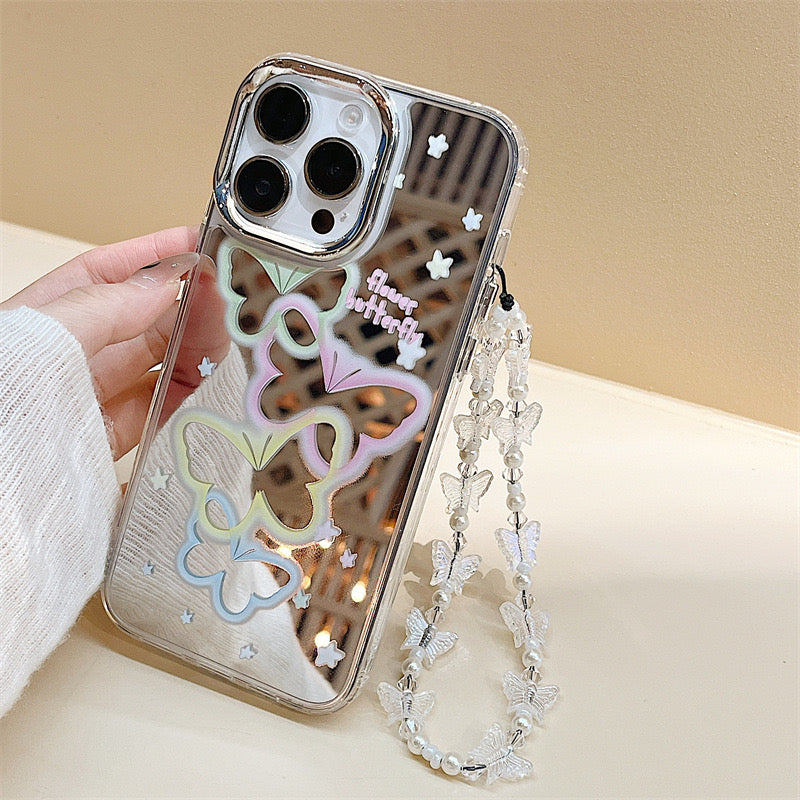 Dinos。 鏡面 iPhone 保護殼三合一加手機鏈