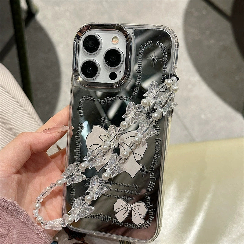 Dinos。 鏡面 iPhone 保護殼三合一加手機鏈