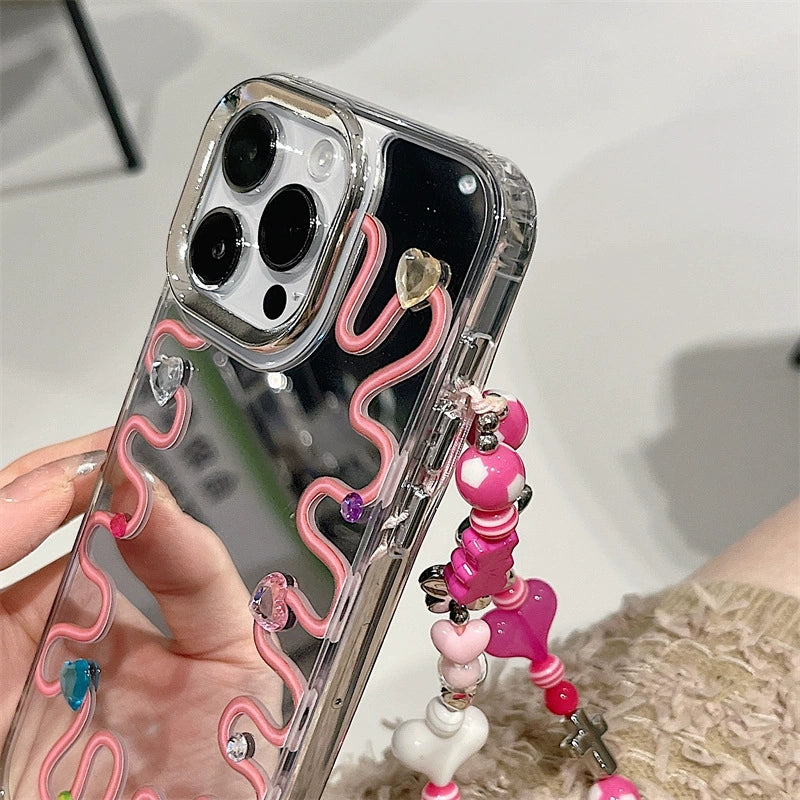 Dinos。 鏡面 iPhone 保護殼三合一加手機鏈