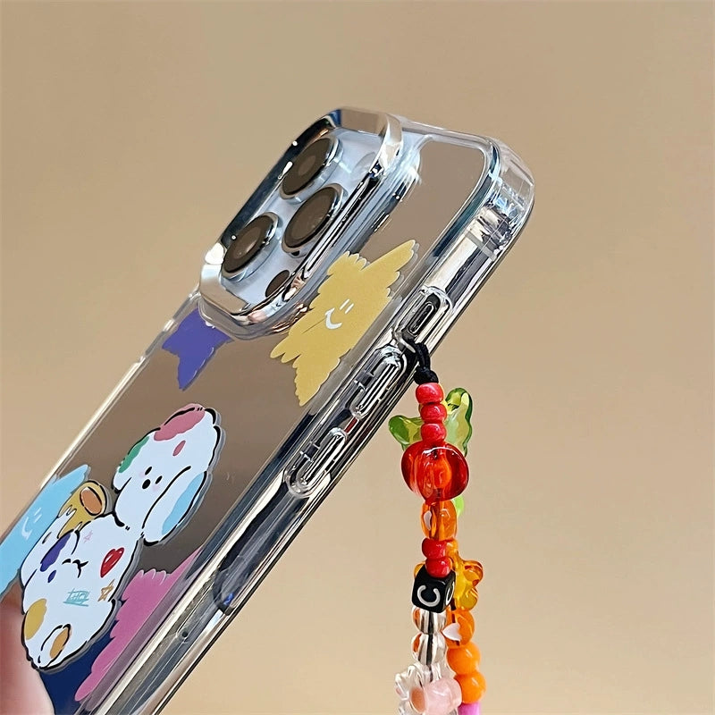 Dinos。iphone卡通硅膠手機殼三合一鏡面加手機鏈