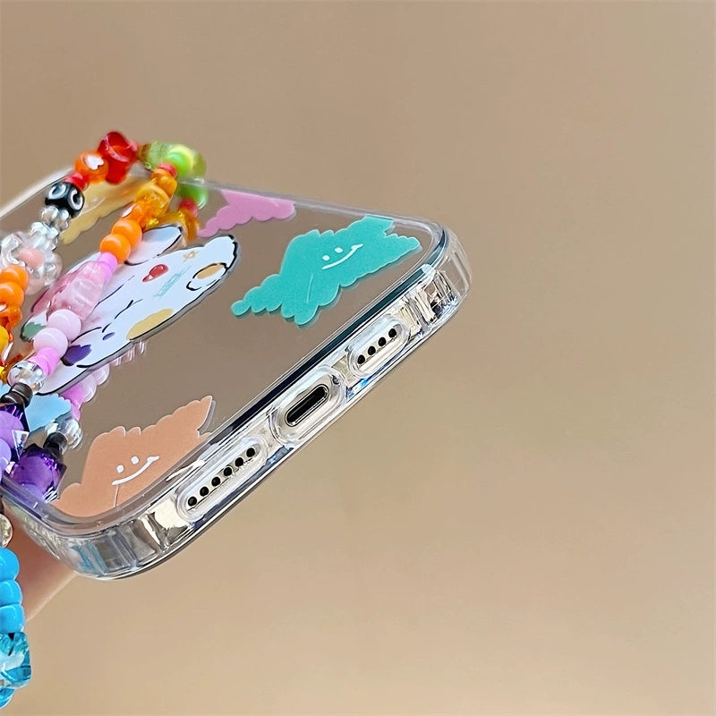 Dinos。iphone卡通硅膠手機殼三合一鏡面加手機鏈