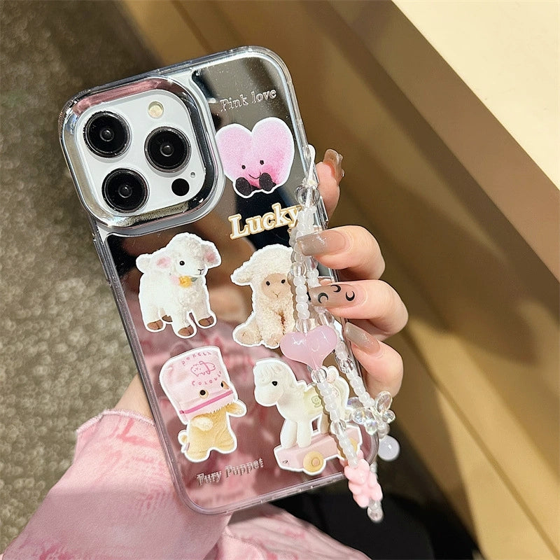 Dinos。 鏡面 iPhone 保護殼三合一加手機鏈