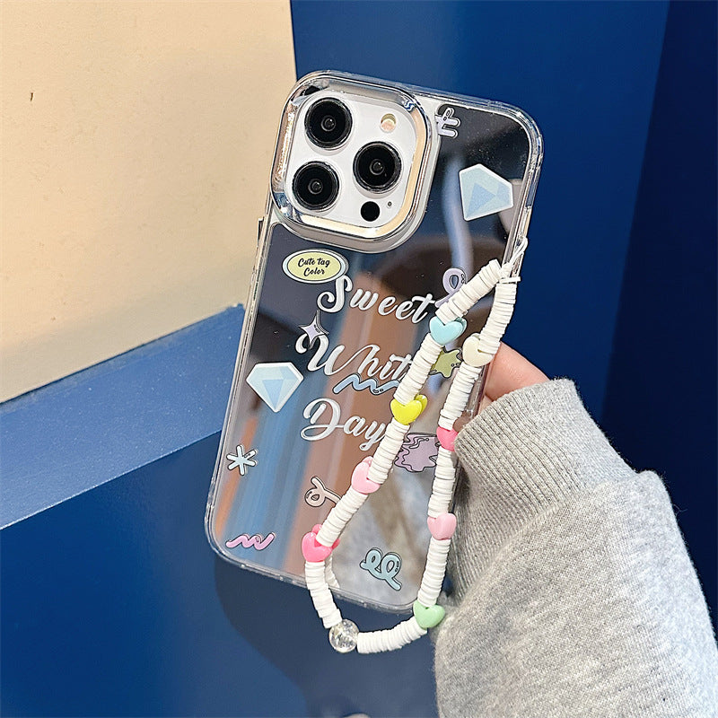 Dinos。 鏡面 iPhone 保護殼三合一加手機鏈