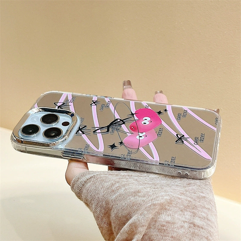 Dinos。苹果手机壳爱心手机链三合一镜面