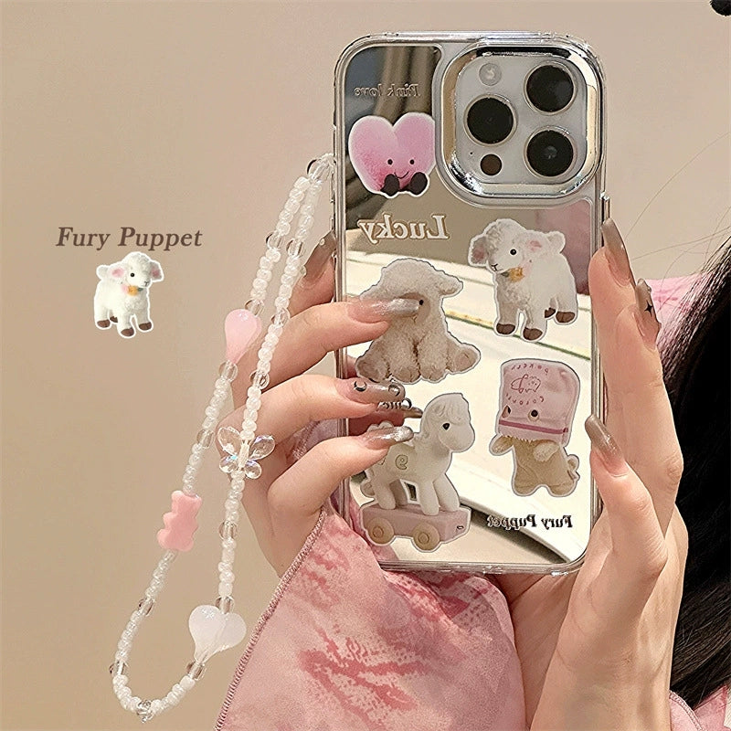 Dinos。 鏡面 iPhone 保護殼三合一加手機鏈