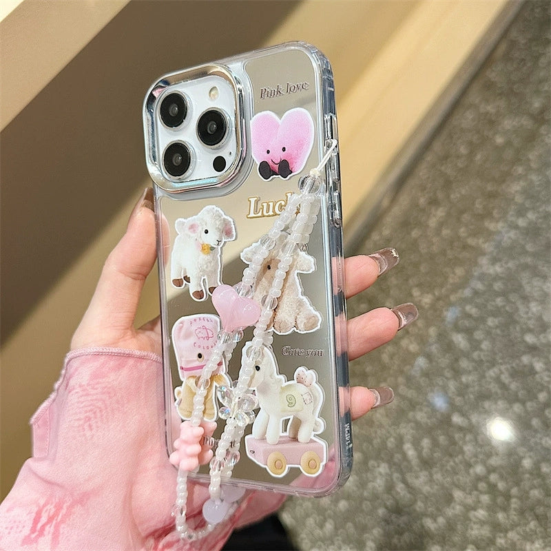 Dinos。 鏡面 iPhone 保護殼三合一加手機鏈