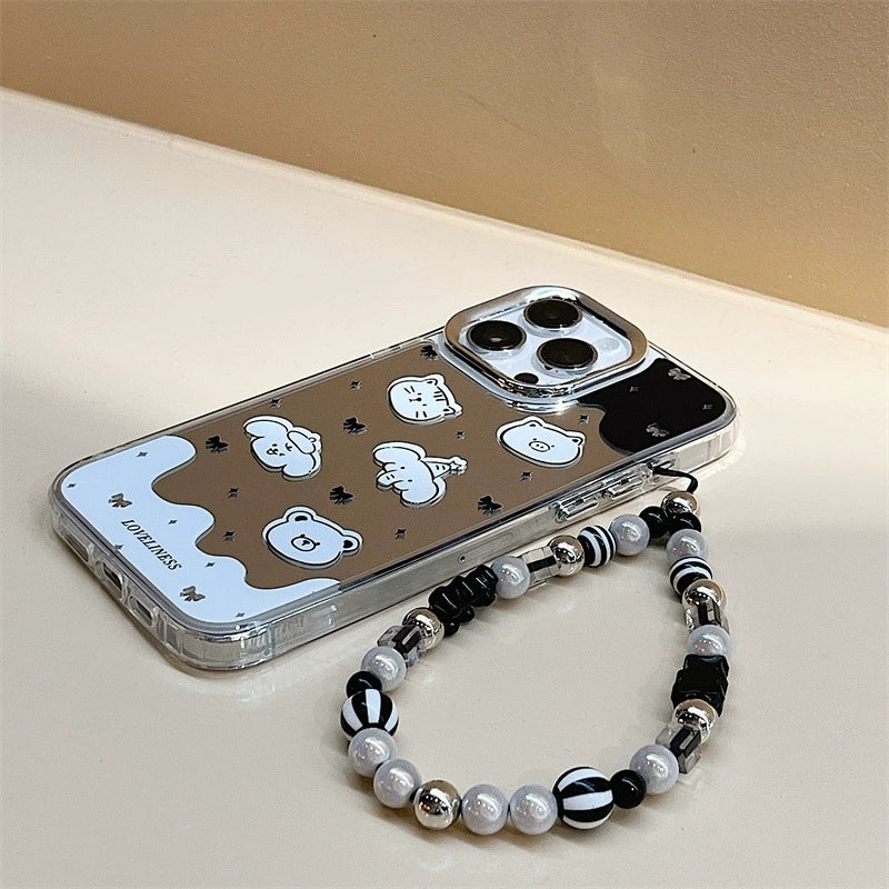 Dinos。蘋果卡通硅膠手機殼手鍊三合一鏡面