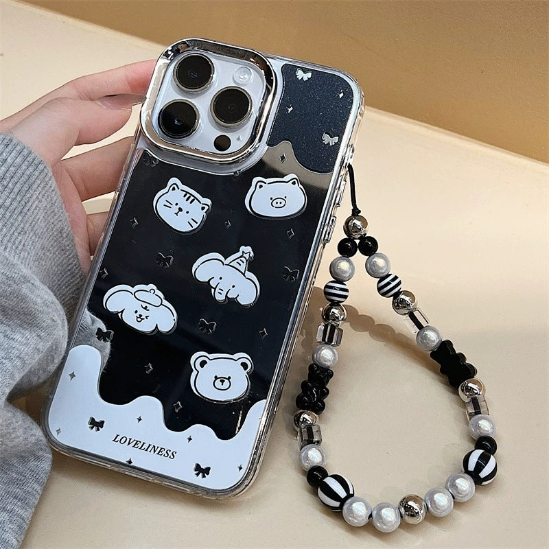 Dinos。蘋果卡通硅膠手機殼手鍊三合一鏡面