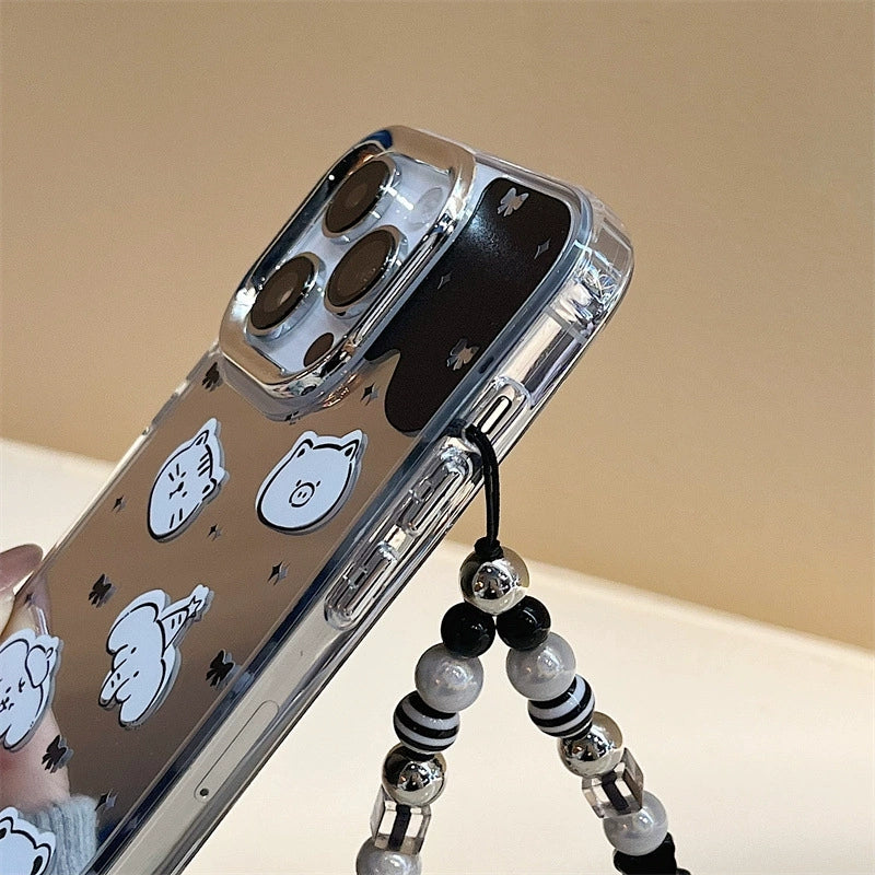 Dinos。蘋果卡通硅膠手機殼手鍊三合一鏡面