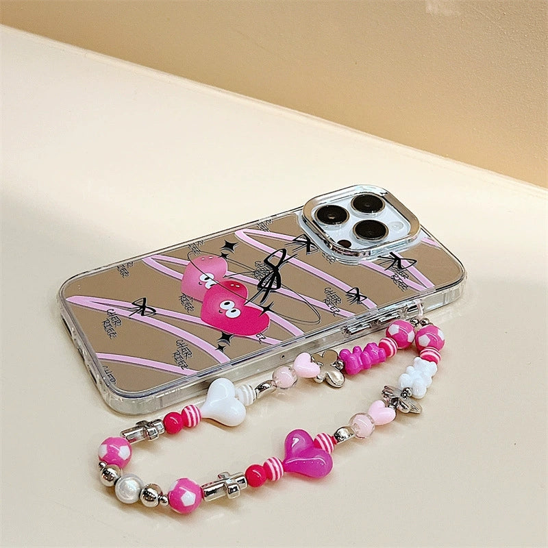 Dinos。苹果手机壳爱心手机链三合一镜面