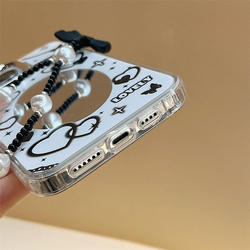 Dinos。 鏡面 iPhone 保護殼三合一加手機鏈