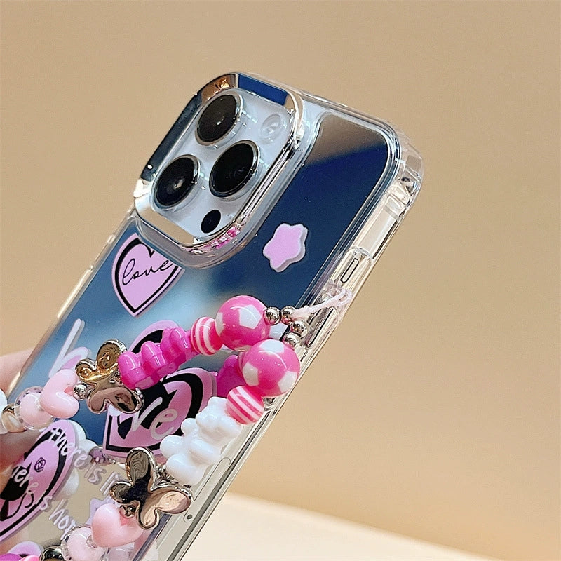 Dinos。 鏡面 iPhone 保護殼三合一加手機鏈