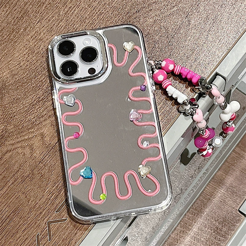 Dinos。 鏡面 iPhone 保護殼三合一加手機鏈