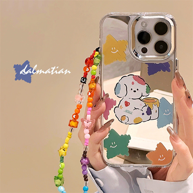 Dinos。iphone卡通硅膠手機殼三合一鏡面加手機鏈