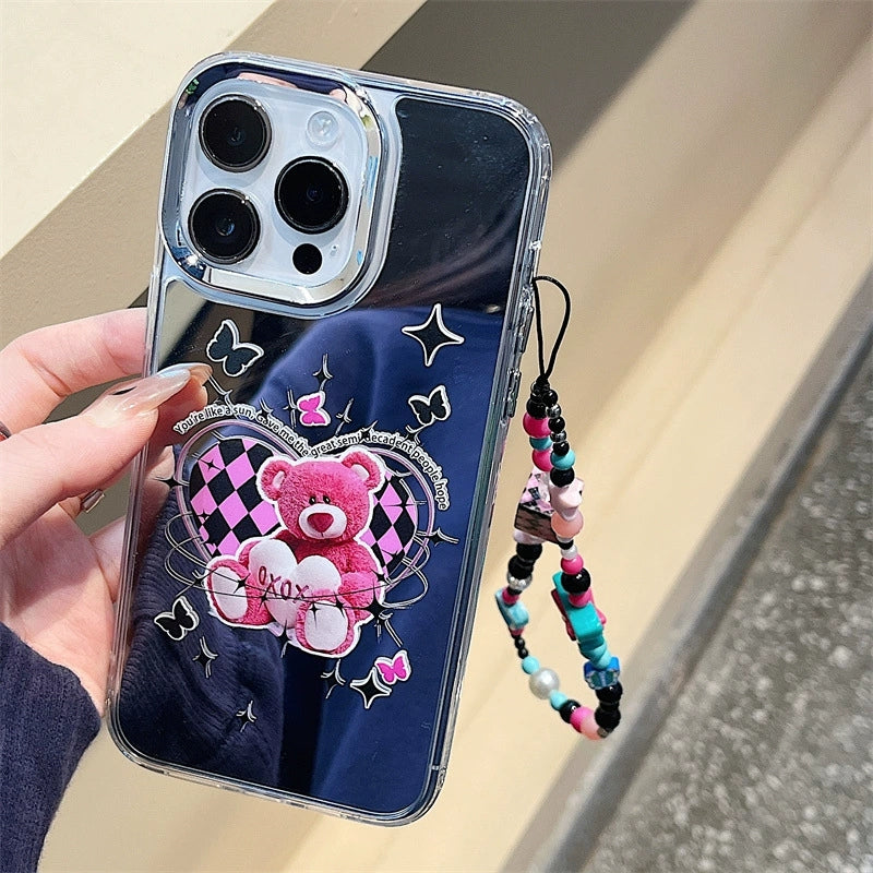Dinos。 鏡面 iPhone 保護殼三合一加手機鏈