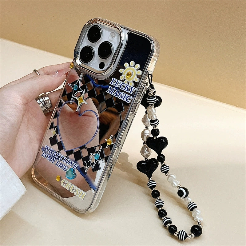 Dinos。 鏡面 iPhone 保護殼三合一加手機鏈