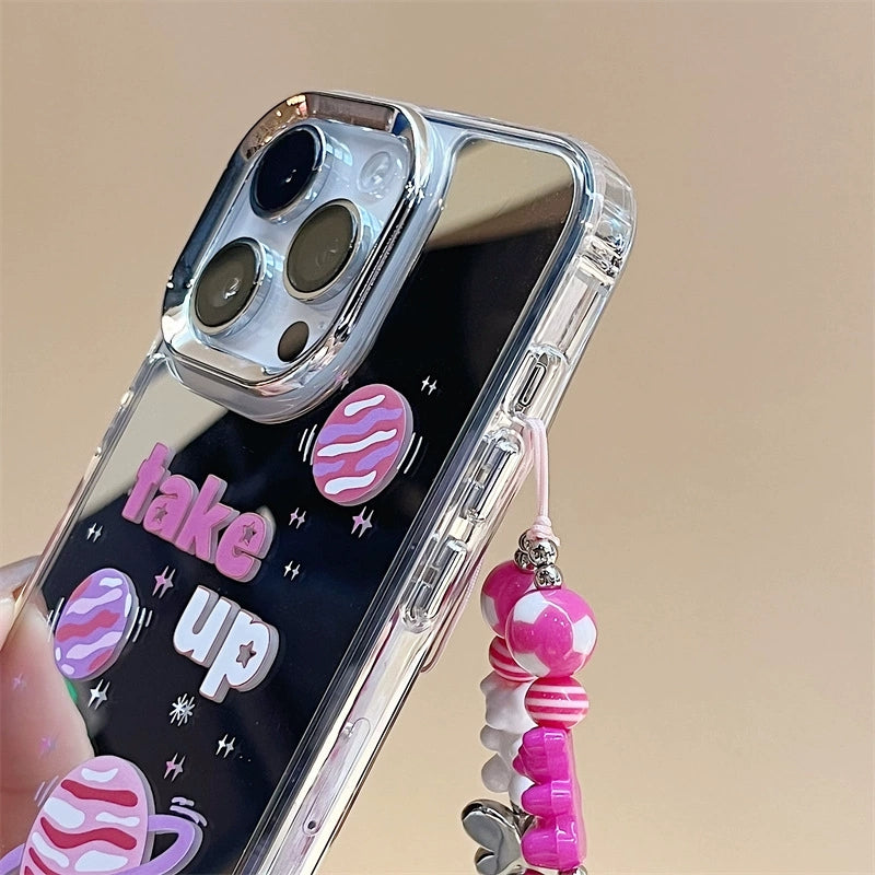 Dinos。 鏡面 iPhone 保護殼三合一加手機鏈