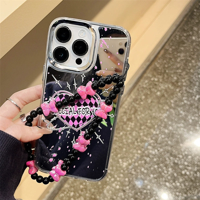Dinos。 鏡面 iPhone 保護殼三合一加手機鏈