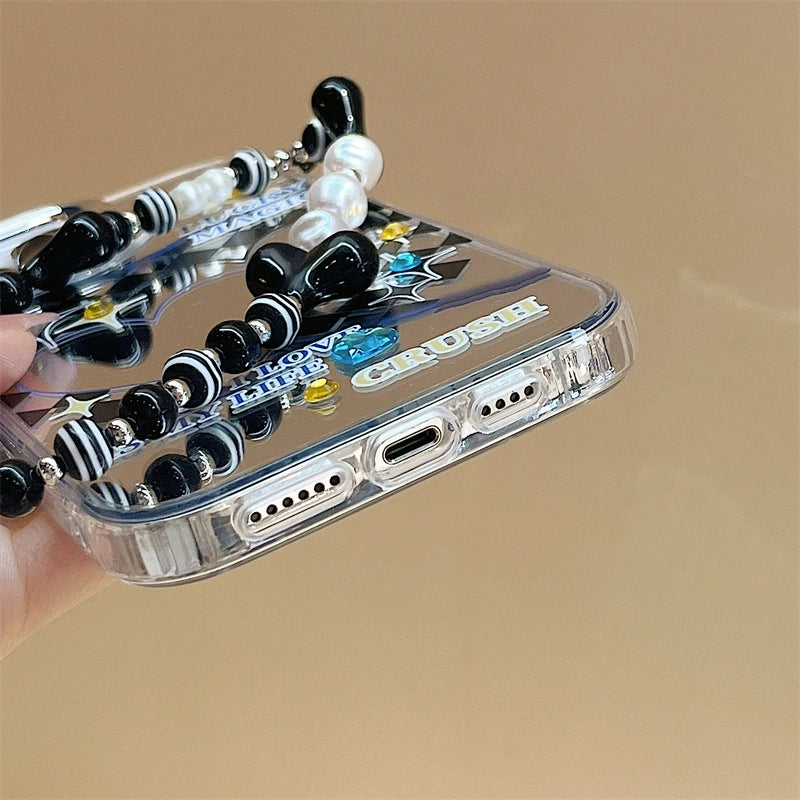 Dinos。 鏡面 iPhone 保護殼三合一加手機鏈