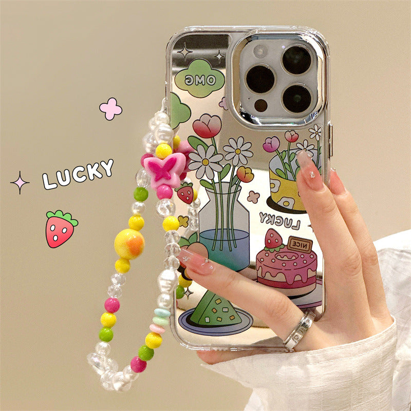 Dinos。 鏡面 iPhone 保護殼三合一加手機鏈