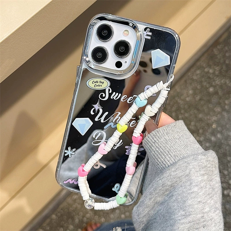 Dinos。 鏡面 iPhone 保護殼三合一加手機鏈