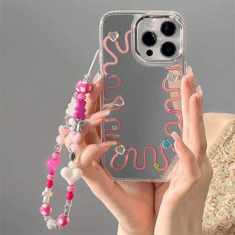 Dinos。 鏡面 iPhone 保護殼三合一加手機鏈