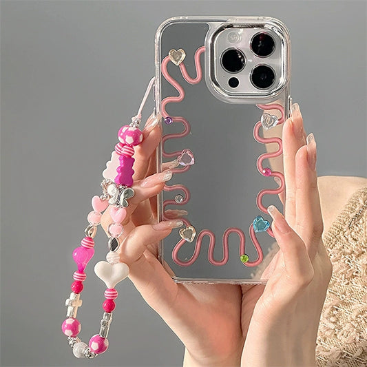 Dinos。 鏡面 iPhone 保護殼三合一加手機鏈