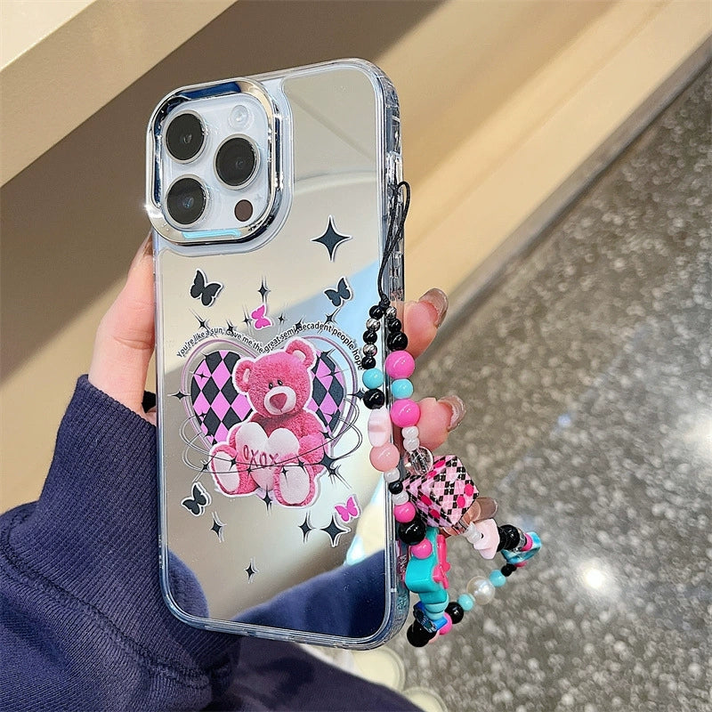 Dinos。 鏡面 iPhone 保護殼三合一加手機鏈