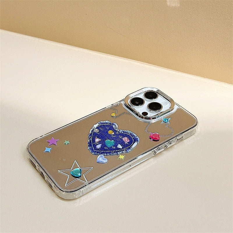 Dinos。愛心iphone手機殼鑽飾三合一鏡面