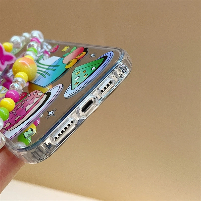 Dinos。 鏡面 iPhone 保護殼三合一加手機鏈
