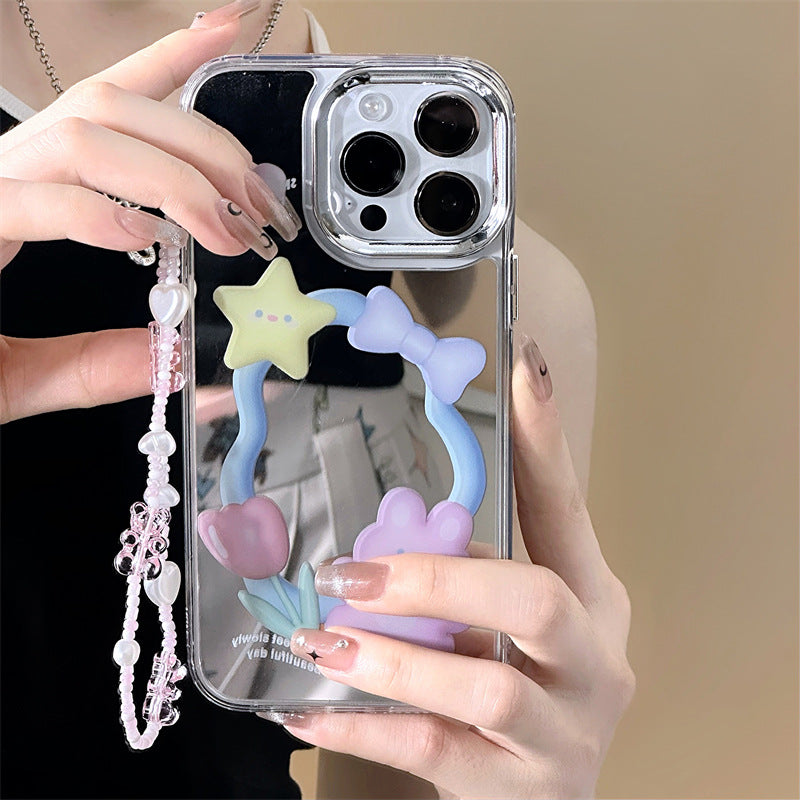 Dinos。 鏡面 iPhone 保護殼三合一加手機鏈