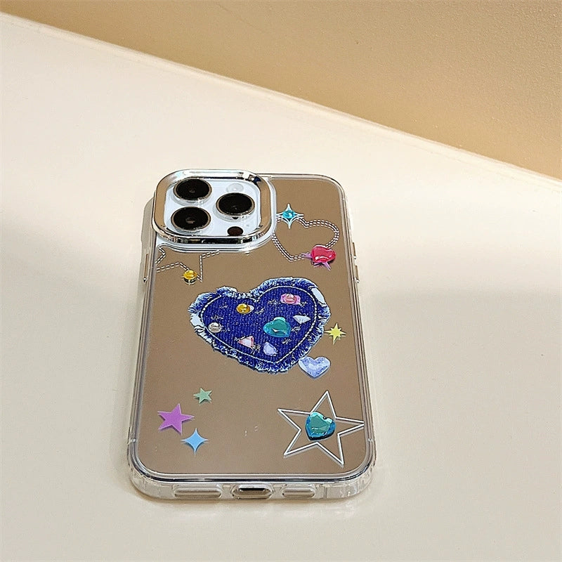 Dinos。愛心iphone手機殼鑽飾三合一鏡面