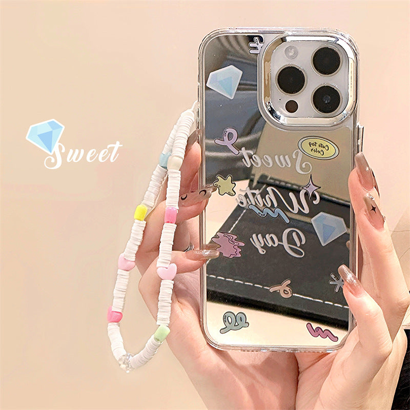 Dinos。 鏡面 iPhone 保護殼三合一加手機鏈