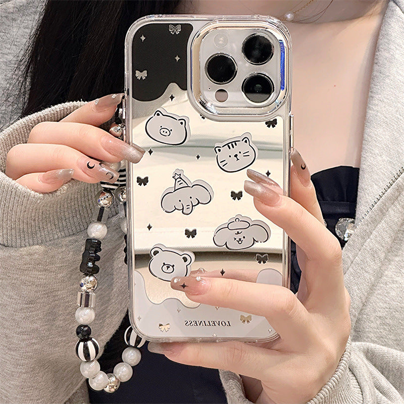 Dinos。 鏡面 iPhone 保護殼三合一加手機鏈