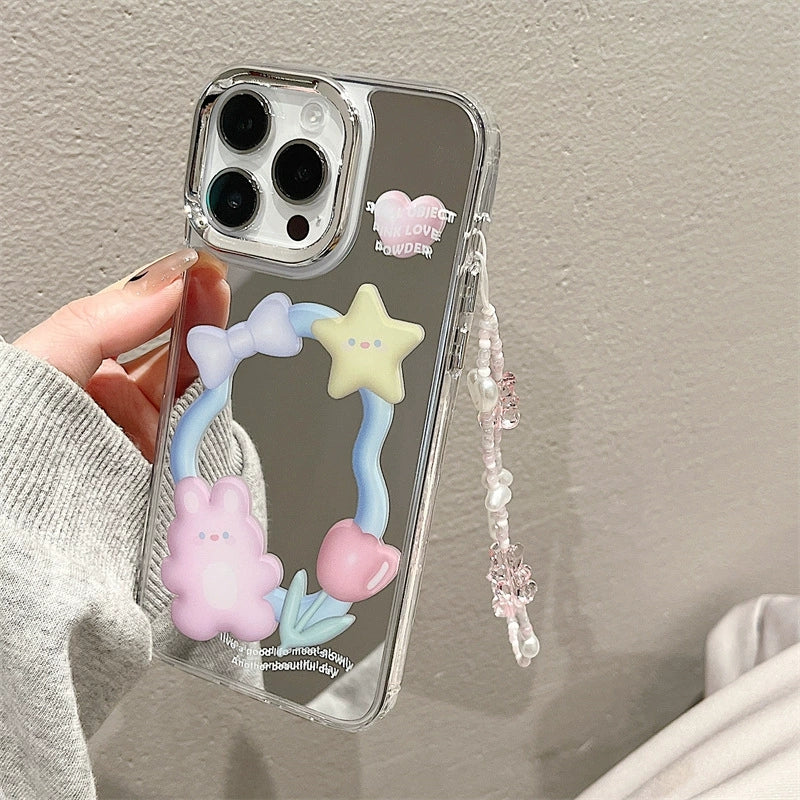 Dinos。 鏡面 iPhone 保護殼三合一加手機鏈
