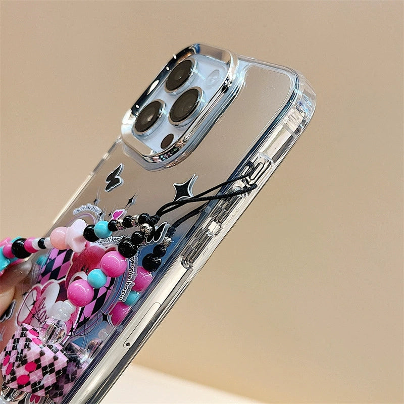 Dinos。 鏡面 iPhone 保護殼三合一加手機鏈