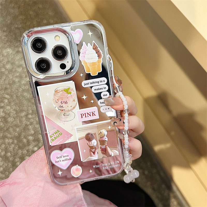 Dinos。 鏡面 iPhone 保護殼三合一加手機鏈