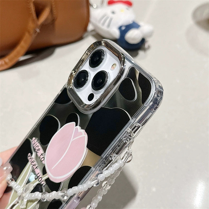 Dinos。 鏡面 iPhone 保護殼三合一加手機鏈