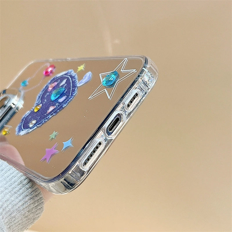 Dinos。愛心iphone手機殼鑽飾三合一鏡面