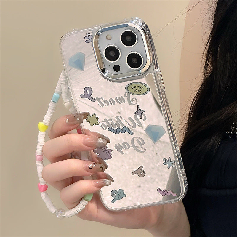 Dinos。 鏡面 iPhone 保護殼三合一加手機鏈