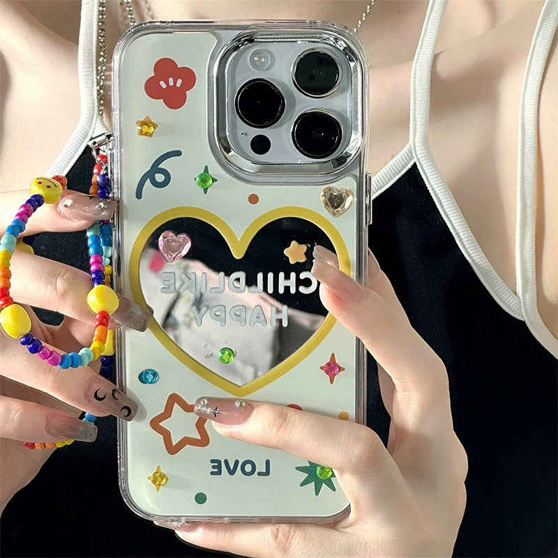 Dinos。iphone 手機殼三合一鏡面愛心加手鍊