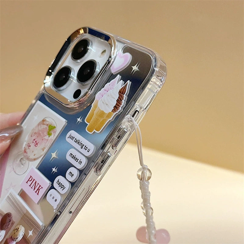 Dinos。 鏡面 iPhone 保護殼三合一加手機鏈