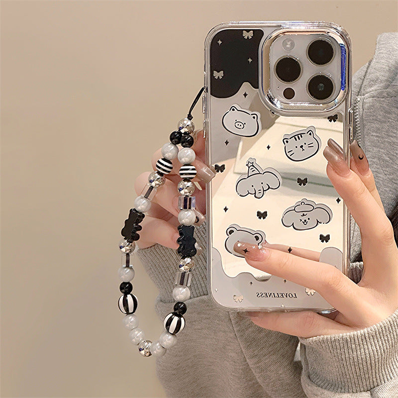 Dinos。 鏡面 iPhone 保護殼三合一加手機鏈