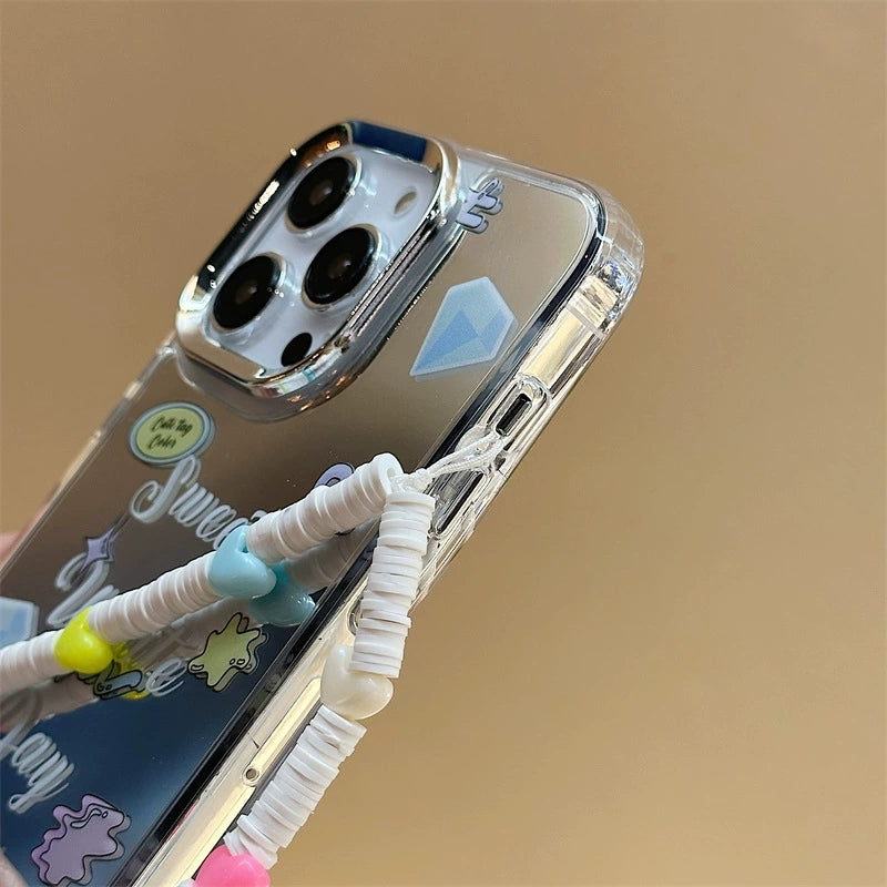 Dinos。 鏡面 iPhone 保護殼三合一加手機鏈